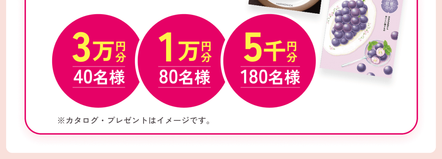 3万円分40名様、1万円分80名様、5千円分180名様